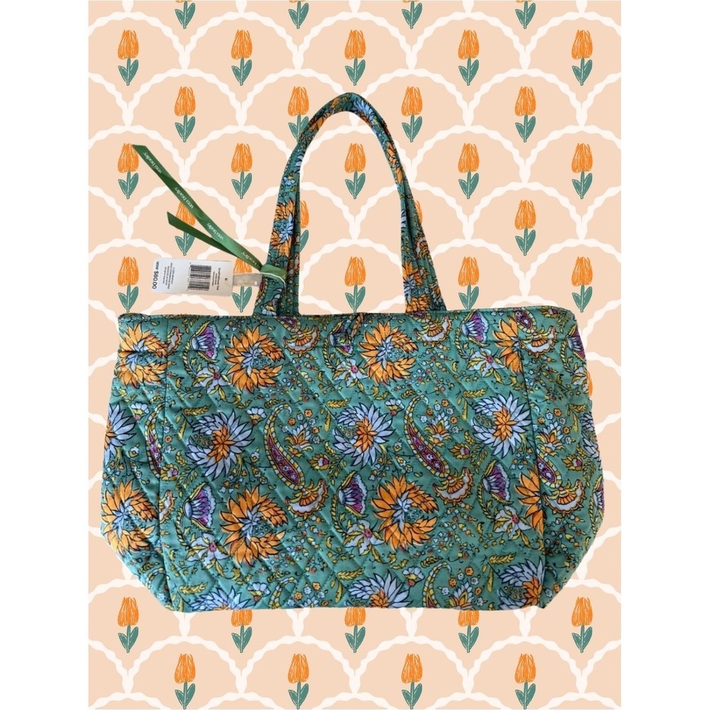 Vera Bradley Hathaway Quilted Tote Gemstone Paisley Print Green Cotton NWT